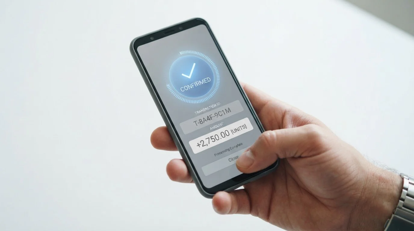 Smartphone zeigt Zahlungstransaktion mit Limit-Anzeige auf minimalistischem Hintergrund