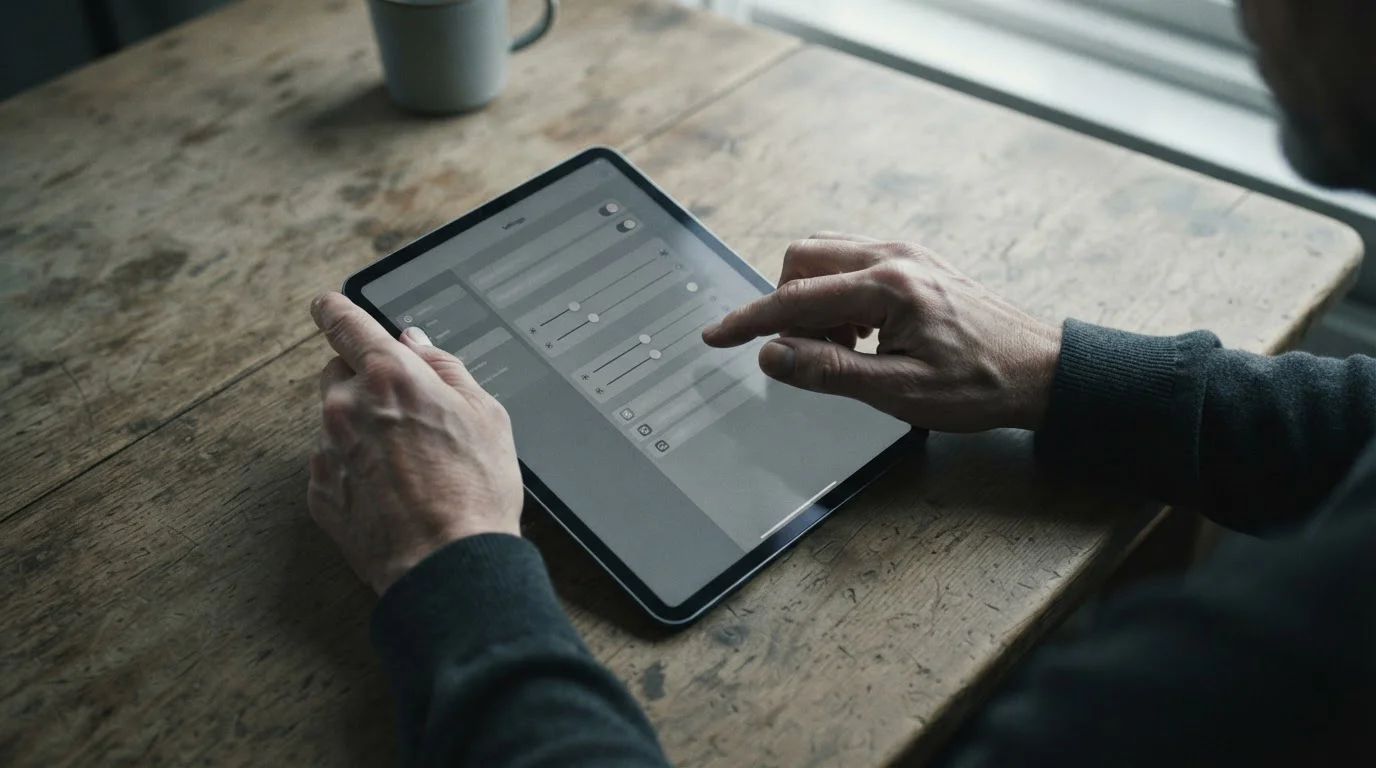 Hände beim Einstellen von Einzahlungslimits auf Tablet-Bildschirm