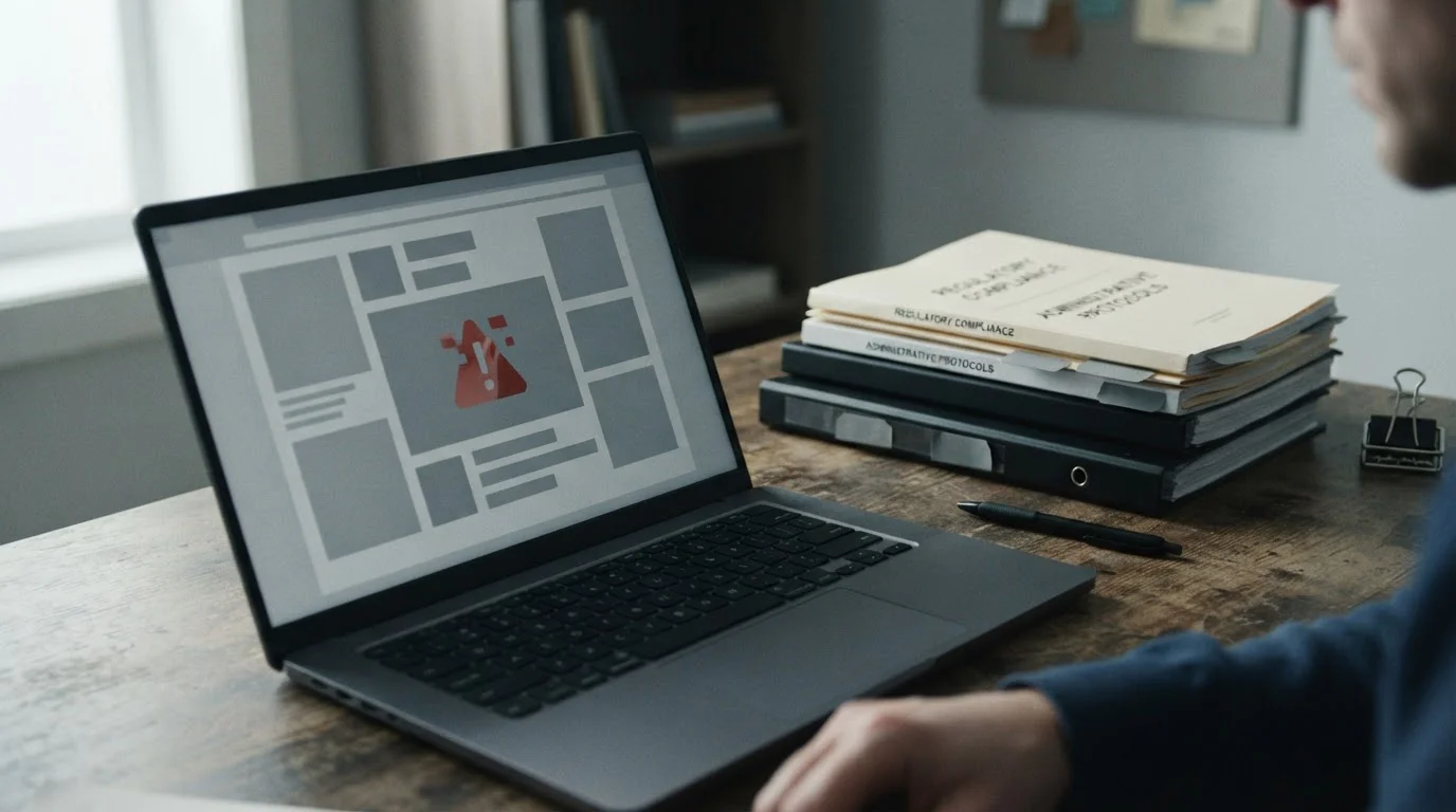 Offizielle Dokumente und Laptop mit gesperrtem Zugang als Symbol für deutsche Wettregulierung