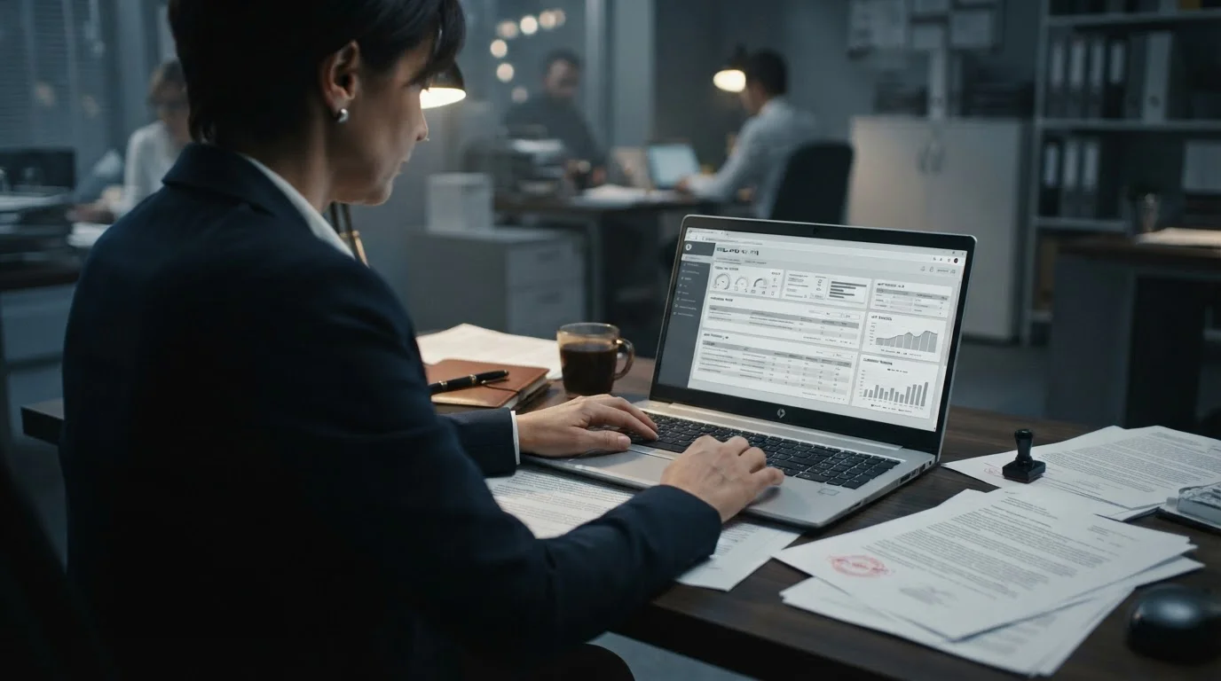 Offizielle Dokumente und Laptop mit Informationen zur GGL-Lizenzierung von Buchmachern