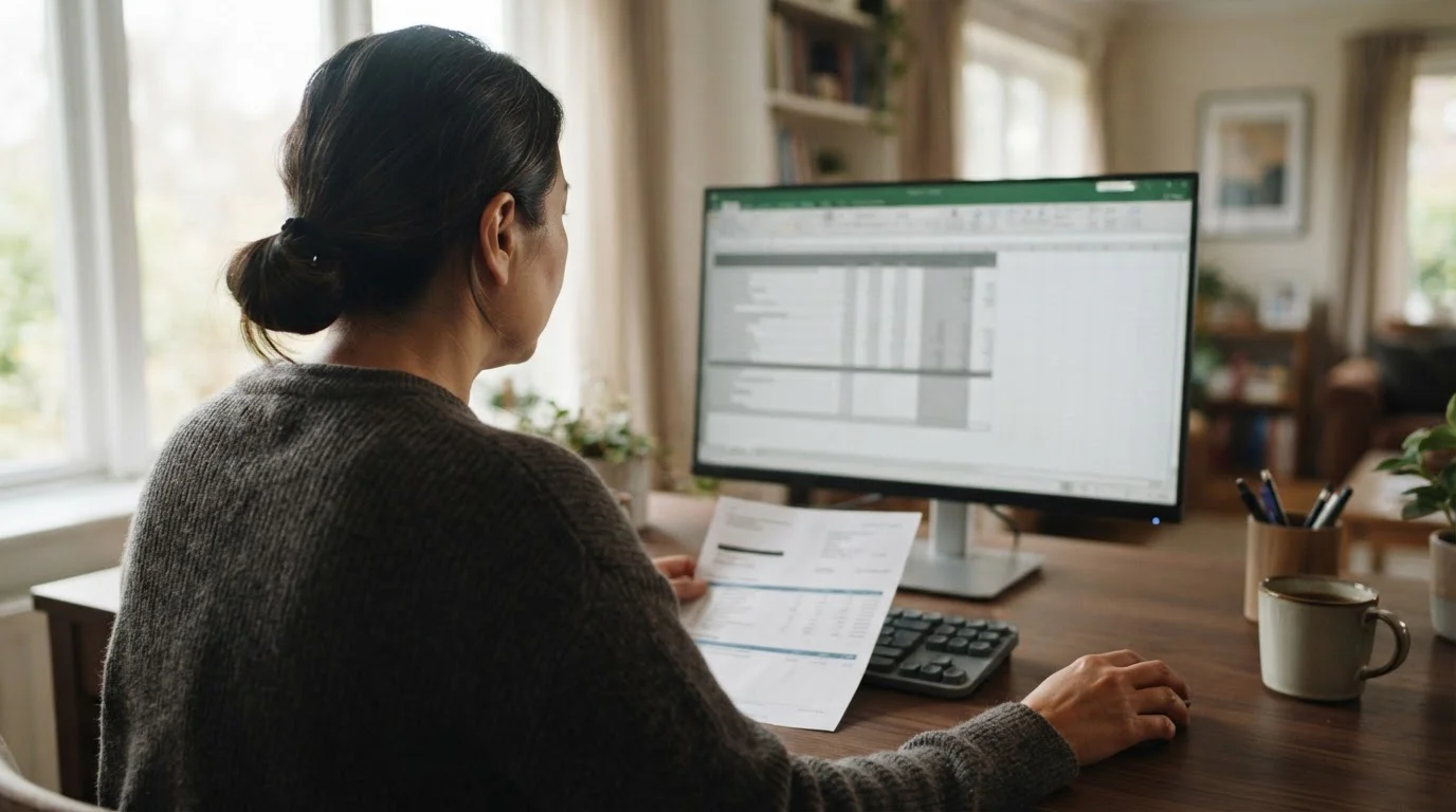 Person prüft Kontoauszüge am Computer