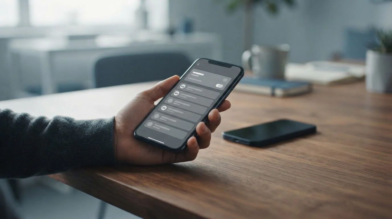 Smartphone mit Zahlungsoptionen und Sicherheitshinweisen auf dem Display