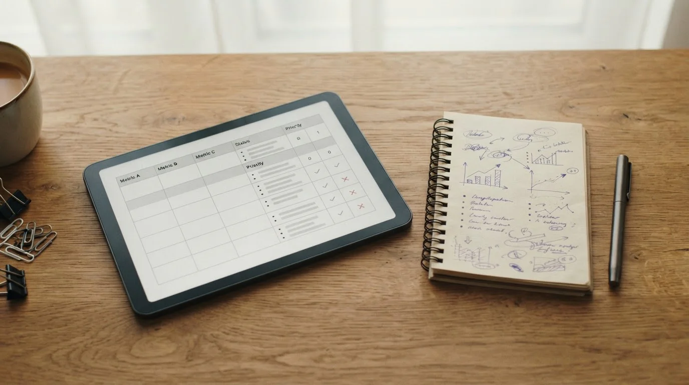 Arbeitsplatz mit Notizen und Tablet beim Vergleich von Wettanbieter-Konditionen