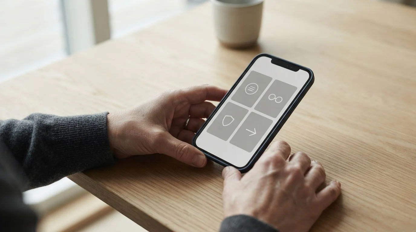 Smartphone mit neutraler Zahlungsauswahl-Oberfläche auf Holztisch