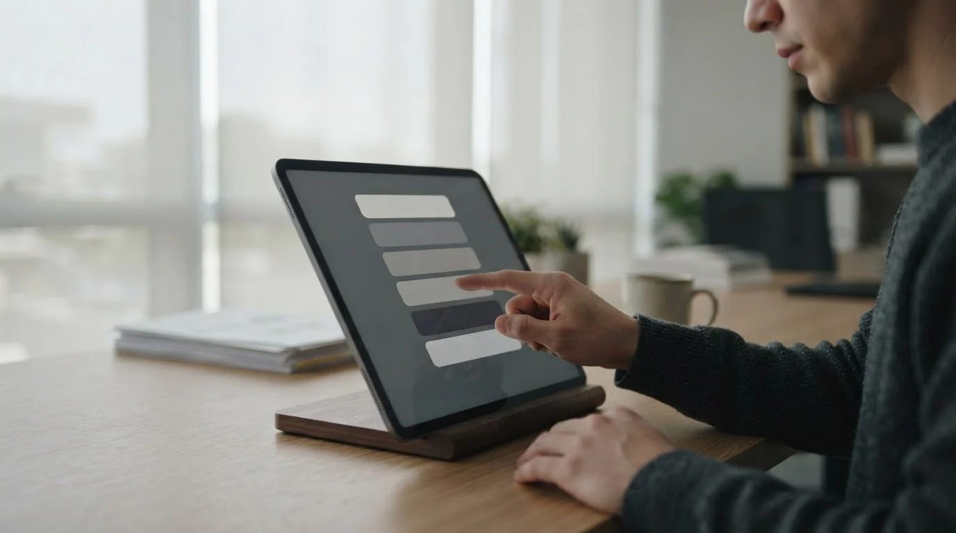 Person wählt Auszahlungsmethode auf neutralem Interface mit verschiedenen Optionen