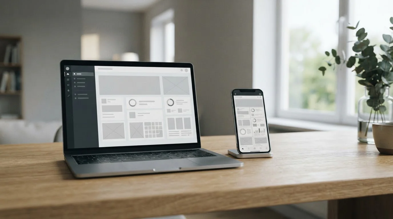 Smartphone und Laptop mit abstrakten App-Oberflächen für Sportwetten