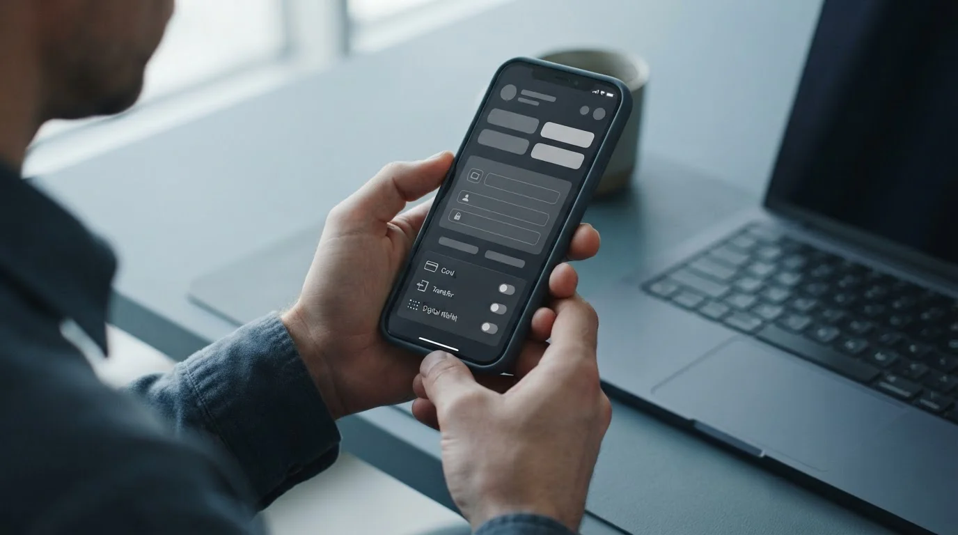 Moderne Zahlungsabwicklung auf Smartphone in neutraler Darstellung